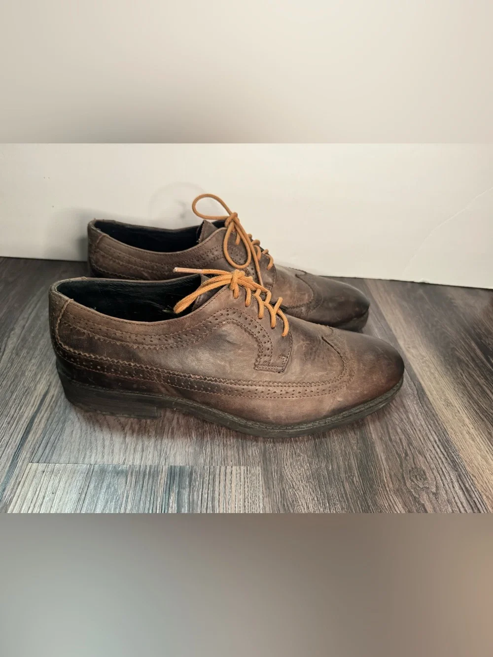🔥Brusque Mens 11 Brown Leather Wingtip Oxfords Dress Shoes
